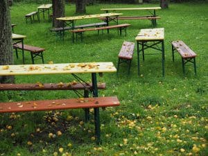 Bierzeltgarnitur mit Lehne trotzt Wind und Wetter